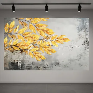 تابلو بوم طرح مخمل برگ مدل طلایی کد AR3059157