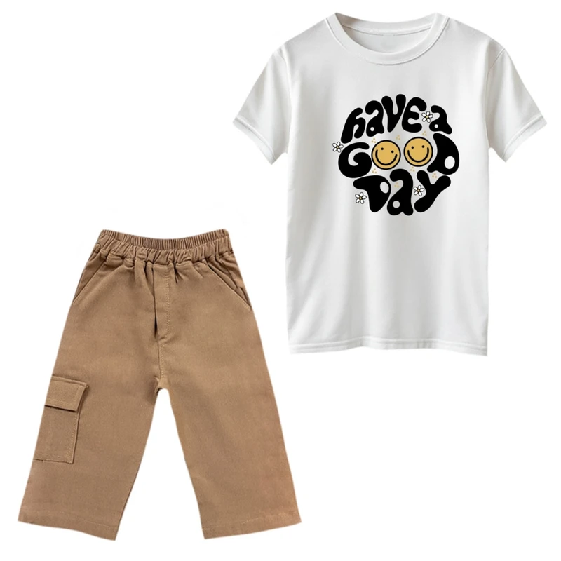 ست تی‌شرت و شلوارک پسرانه مدل روز خوبی داشته باش