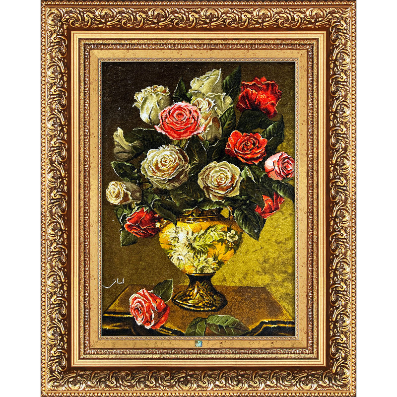 تابلو فرش دستباف فرش میرنظامی مدل گل و جام و کنسول کد 1660