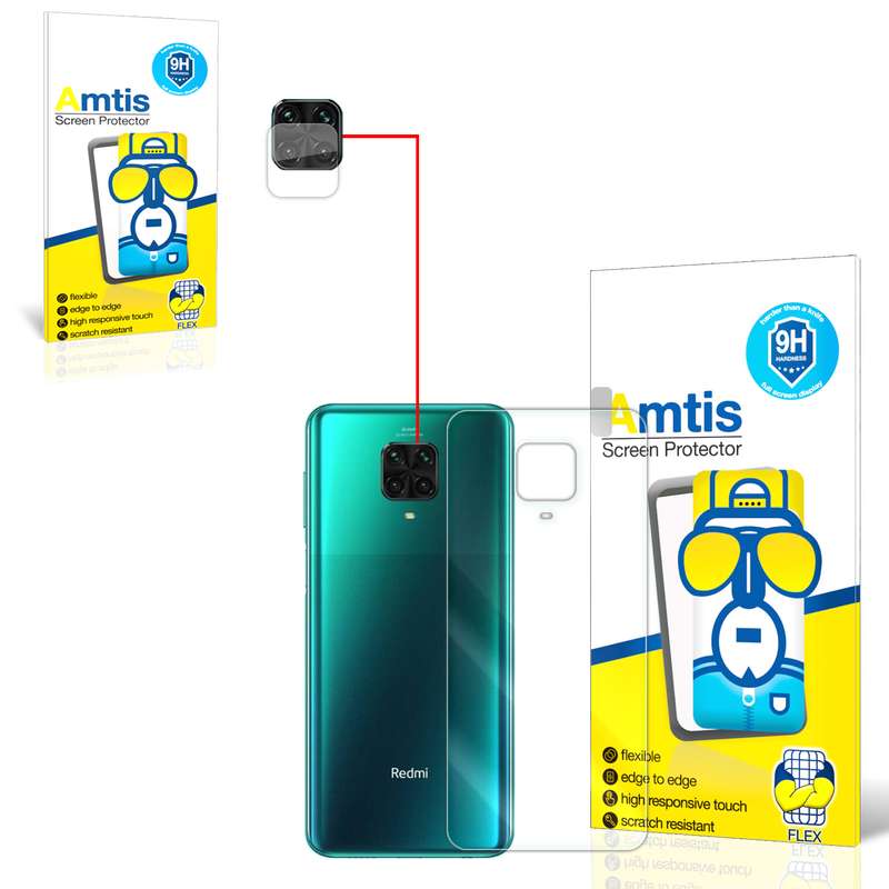محافظ لنز دوربین امتیس مدل 9 p مناسب برای گوشی موبایل شیائومی REDMI NOTE 9 PRO به همراه محافظ پشت گوشی