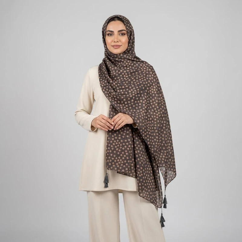 شال زنانه مدل موهر مخمل شکوفه گل ریز پاییزی سبک منگوله دار 