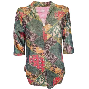 بلوز آستین سه ربع زنانه مدل  هاوایی کد AS 7741