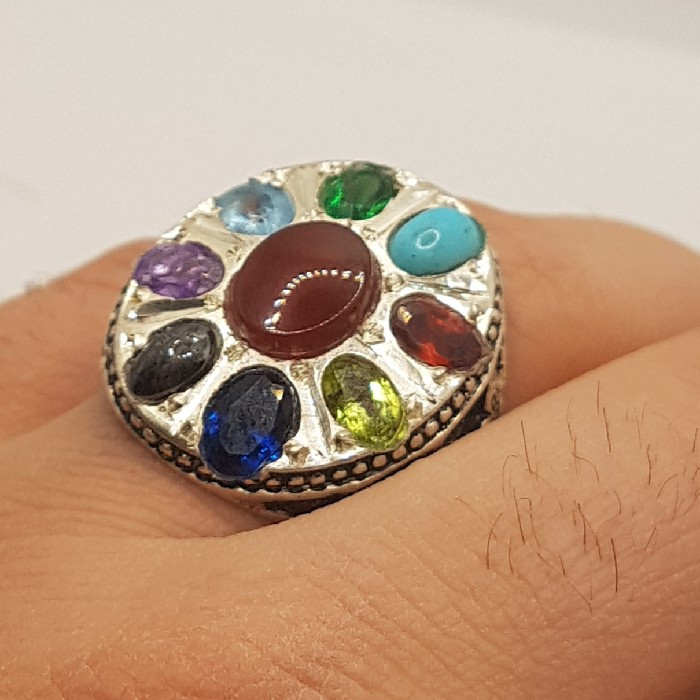 انگشتر نقره مردانه مدل نه جواهر کد P3440