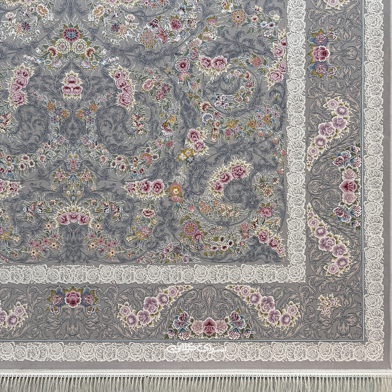 فرش ماشینی 1200 شانه ایده آل زمینه فیلی حاشیه خاکستری مدل 100139