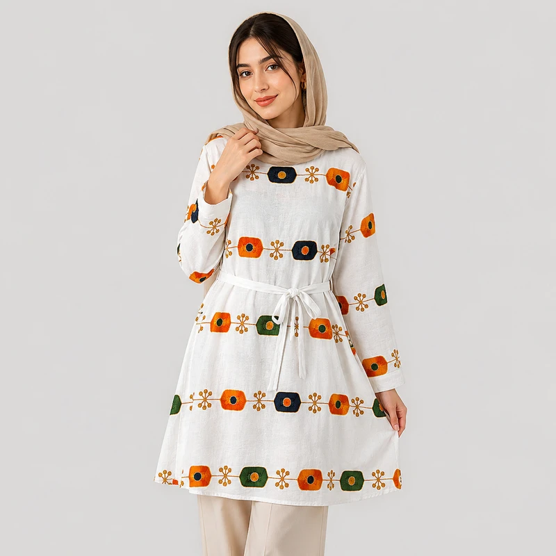 تونیک زنانه گلدوزی سنتی مدل بهار شرقی کد 6593