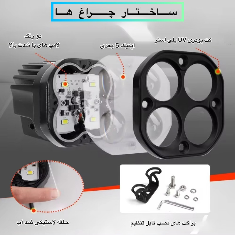 پروژکتور آفرودی خودرو و موتور سیکلت مدل Square Lenz بسته دو عددی