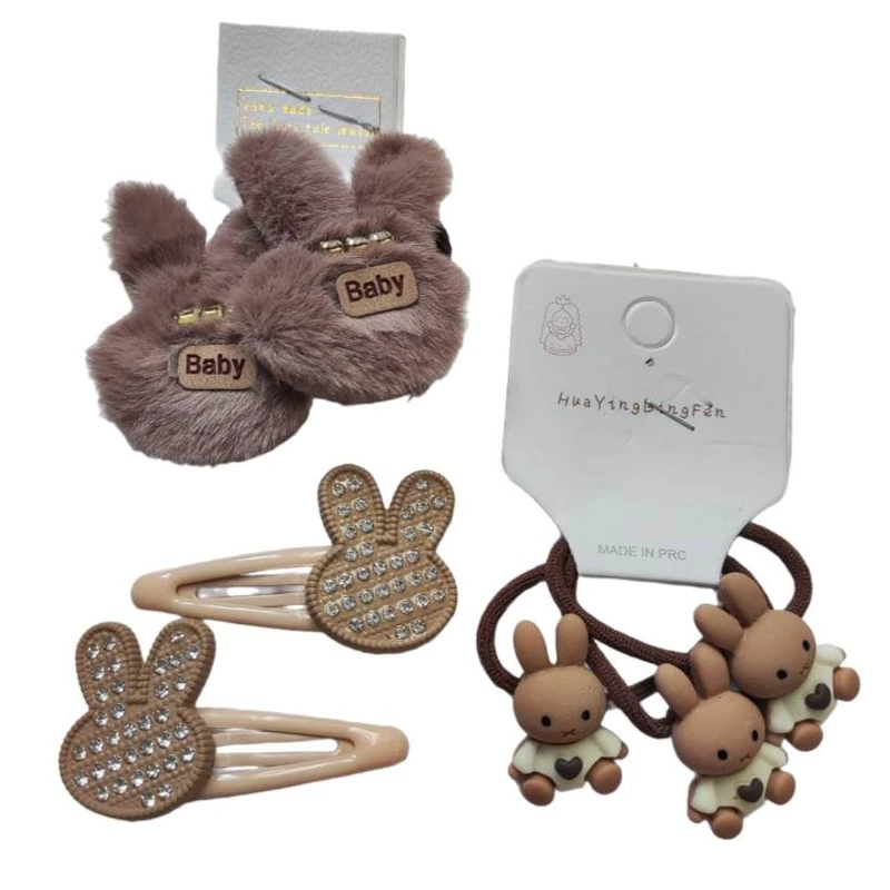 ست کش و گیره مو دخترانه مدل خرگوش بسته 7 عددی