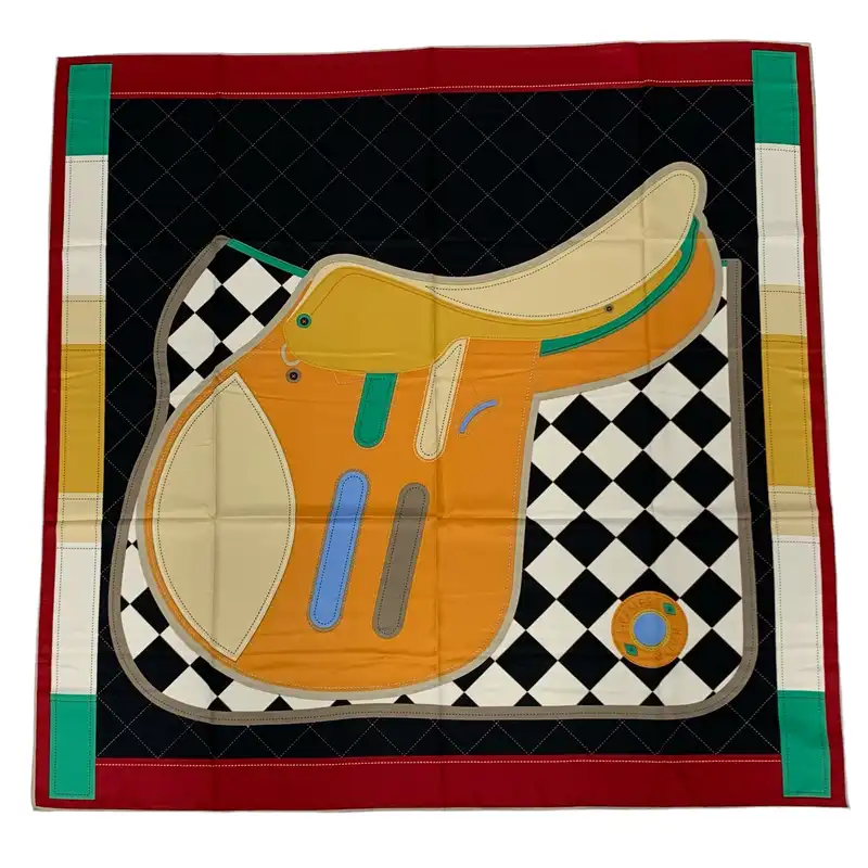 روسری زنانه مدل ابریشم توییل دور دست دوز طرح زین اسب کد 300