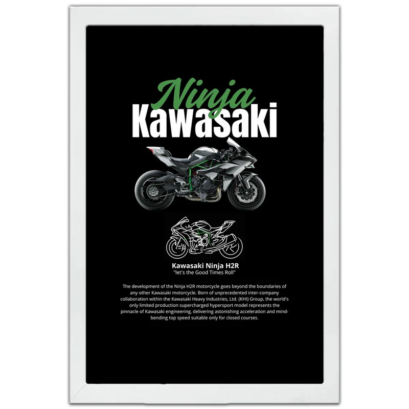 تابلو بکلیت طرح موتور سنگین نینجا کاوازاکی NINJA KAWASAKI H2R مدل W-po1680 فریم سفید