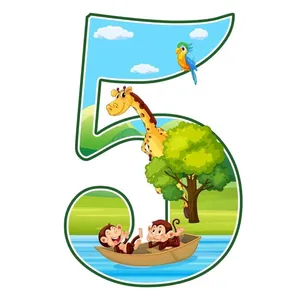 استند رومیزی تولد مدل عدد 5 طرح حیوانات جنگل