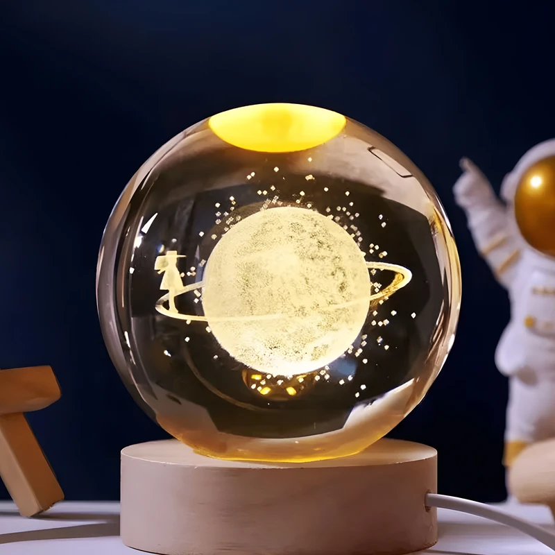 چراغ رومیزی مدل گوی کریستالی 3D طرح ماه و دختر 