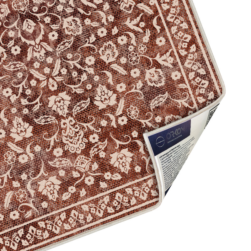 فرش ماشینی 1000 شانه زمینه زرشکی حاشیه قرمز مدل اورکوم مدل نانو چاپ بدون پرز طرح مینیمال مارال کد OR.1121.07