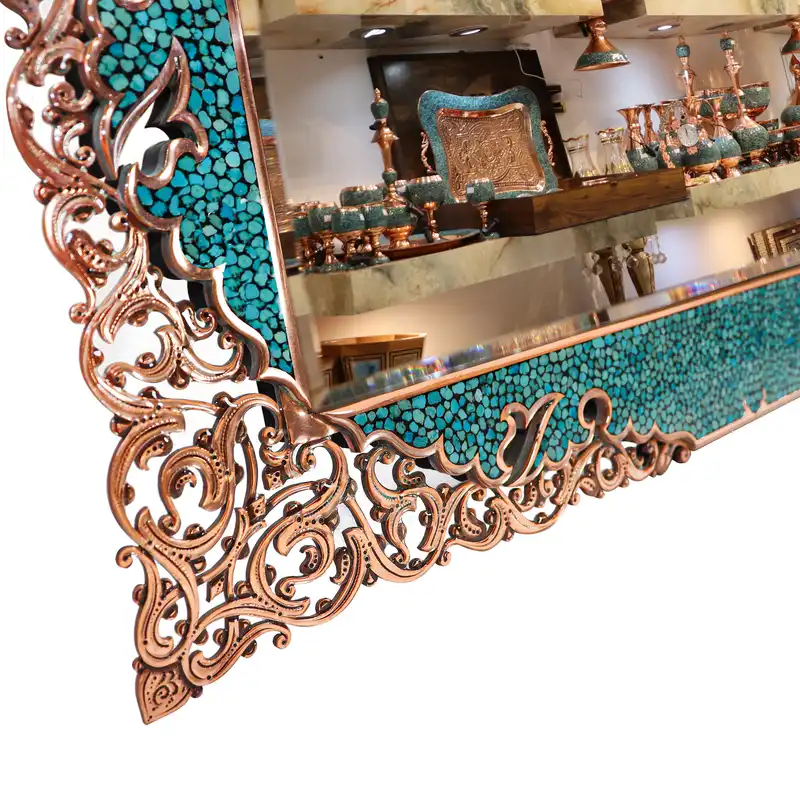 ست 3 تکه آینه و شمعدان فیروزه کوبی مدل شاهکار کد Magnificent-Art