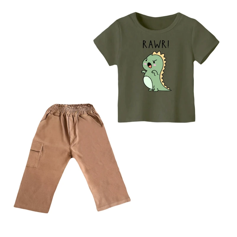 ست تی شرت و شلوارک پسرانه مدل دایناسور کد 21