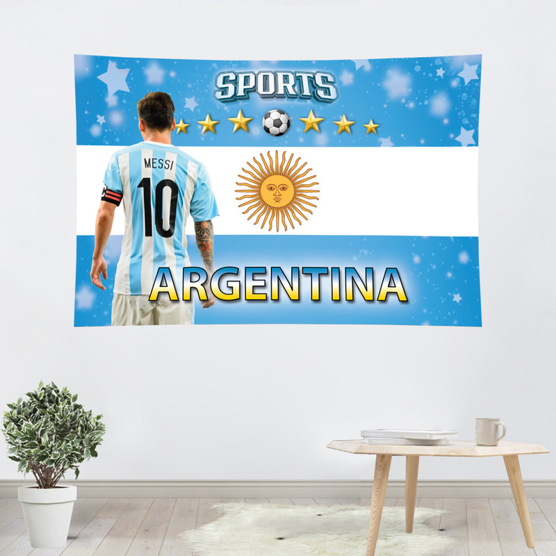 پوستر پارچه ای مدل تپستری لیونل مسی و پرچم آرژانتین کد R08
