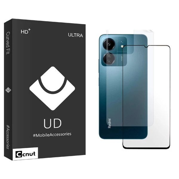 محافظ صفحه نمایش شیشه ای کوکونات مدل UDB مناسب برای گوشی موبایل شیائومی Redmi 13C  به همراه محافظ پشت گوشی