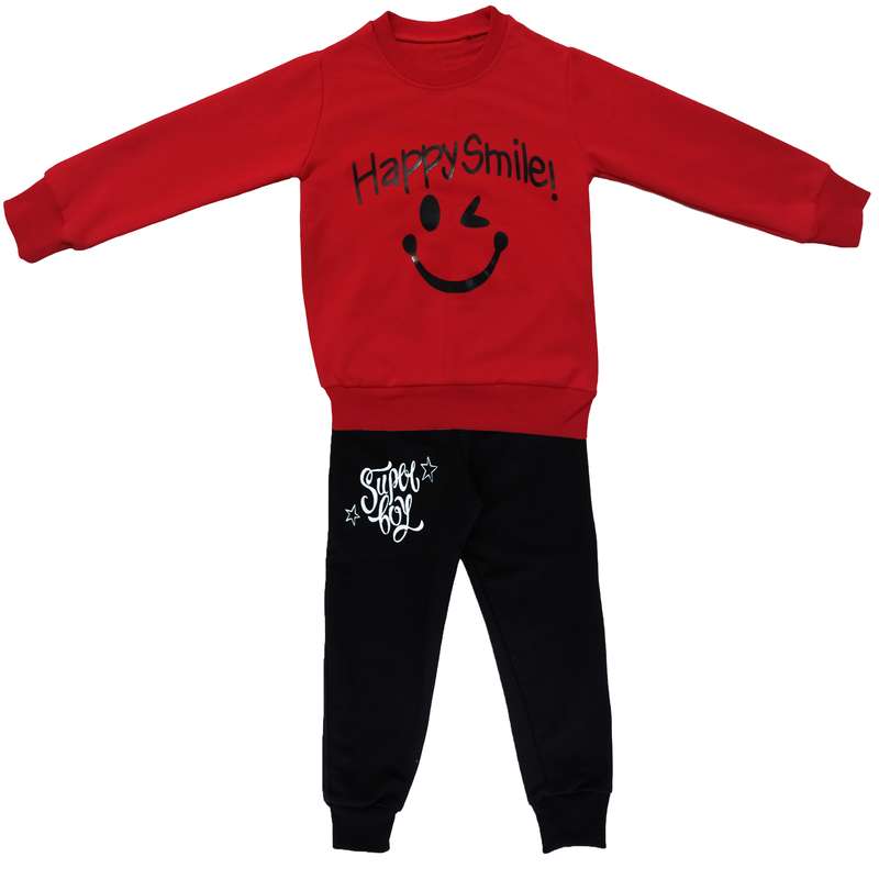 ست تی شرت و شلوار پسرانه مدل happy smile کد 157 رنگ قرمز