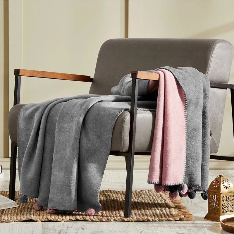 پتو ازدیلک مدل Ponponlu Pembe دو رو سایز 150×200 سانتی متر