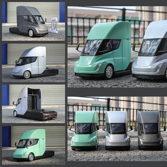 ماکت ماشین ناب سل مدل تریلی فلزی کشنده تسلا سمی موزیکال چراغدار همراه با ایستگاه شارژ TESLA Semi Truck Model Trailer NAAB001