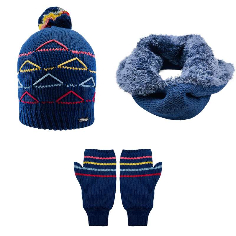 ست کلاه و شال گردن و دستکش بافتنی بچگانه تارتن مدل 15039 رنگ آبی