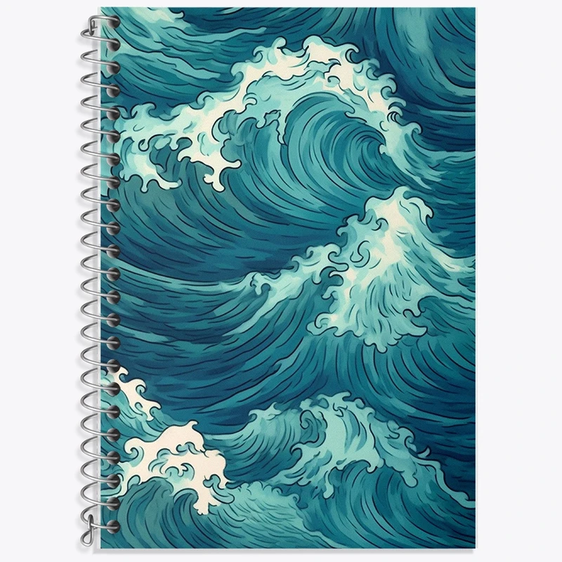 دفتر زبان 50 برگ خندالو مدل دو خط طرح نقاشی موج عظیم کاناگاوا کد F1269