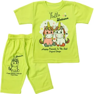 ست تی شرت و شلوارک دخترانه طرح یونیکورن مدل A32 کد 0252