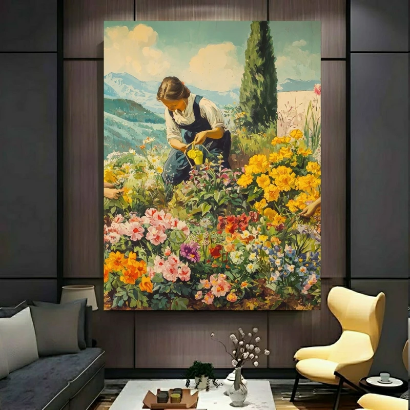 پوستر پارچه ای طرح مخمل  طبیعت انسان مدل دختران در میان گل‌ها کد PY932