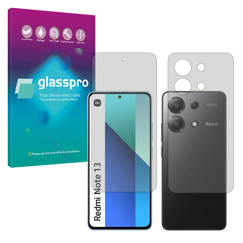 محافظ صفحه نمایش مات گلس پرو مدل Resistant مناسب برای گوشی موبایل شیائومی  Redmi Note 13 4G به همراه محافظ پشت گوشی 