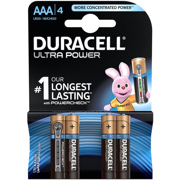 باتری نیم قلمی دوراسل مدل Ultra Power Duracell With Power Check بسته 4 عددی باتری نیم قلمی دوراسل مدل Ultra Power Duracell With Power Check بسته 4 عددی