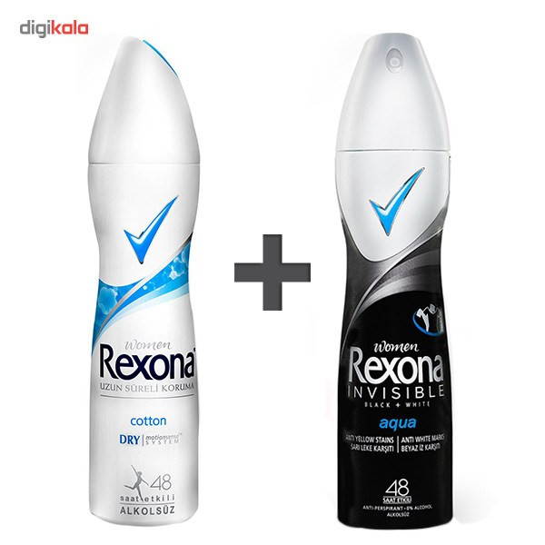 پک اسپری ضد تعریق زنانه رکسونا مدل Invisible Aqua و Cotton Dry حجم 150 میلی لیتر