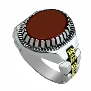 انگشتر نقره عقیق مردانه ملک زیور مدل رکاب بند ساعتی متحرک طرح رولکسی کد 436