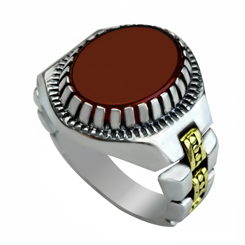 انگشتر نقره عقیق مردانه ملک زیور مدل رکاب بند ساعتی متحرک طرح رولکسی کد 436