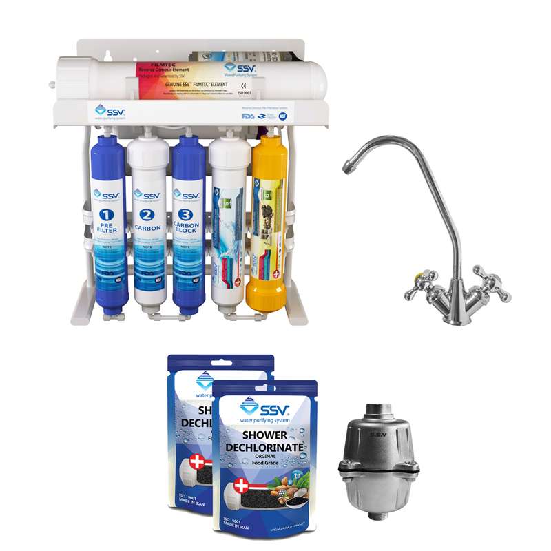 دستگاه تصفیه آب اس اس وی مدل PureLine 2W X800 به همراه شیر دوکاره و فیلتر فلزی دوش و شارژ یدک