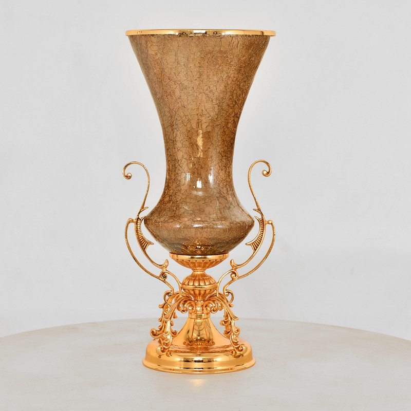 گلدان دکوری مدل بلوری پایه برنزی بسته سه عددی