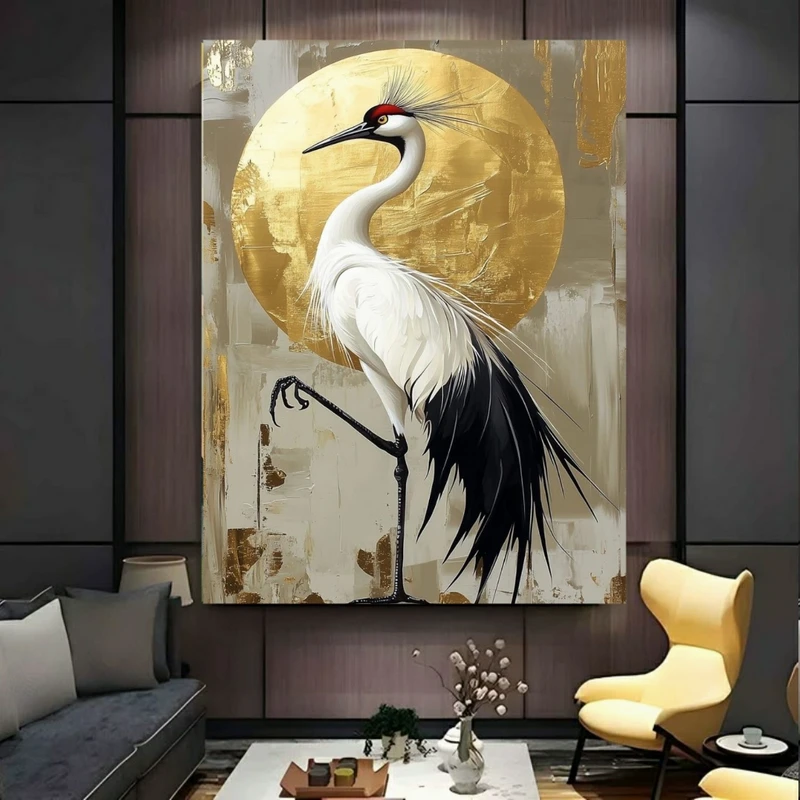 تابلو بوم طرح مخمل درنا مدل ماه طلایی کد PY568