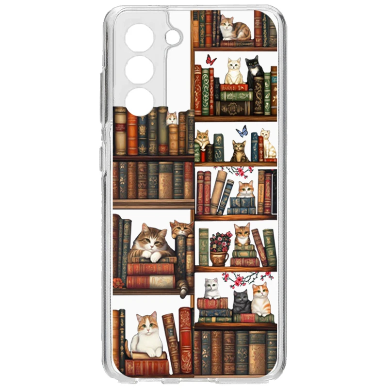 کاور طرح Cat & Books مناسب برای گوشی موبایل سامسونگ Galaxy S21 Fe  