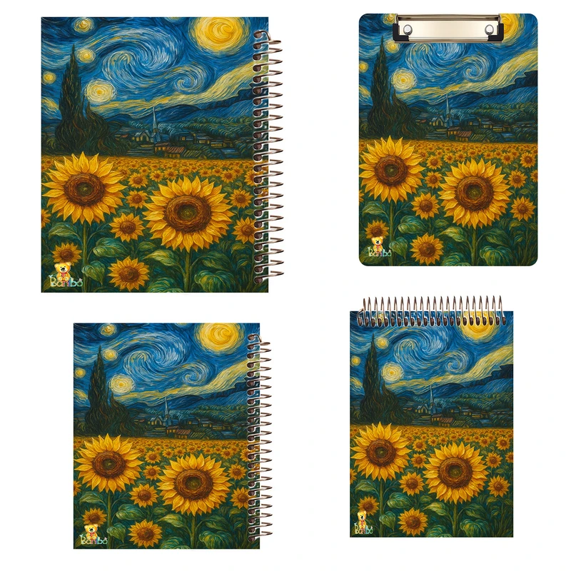 دفتر 100 برگ بانیبو مدل افتابگردان کد 2730 به همراه تخته شاسی بسته 4 عددی