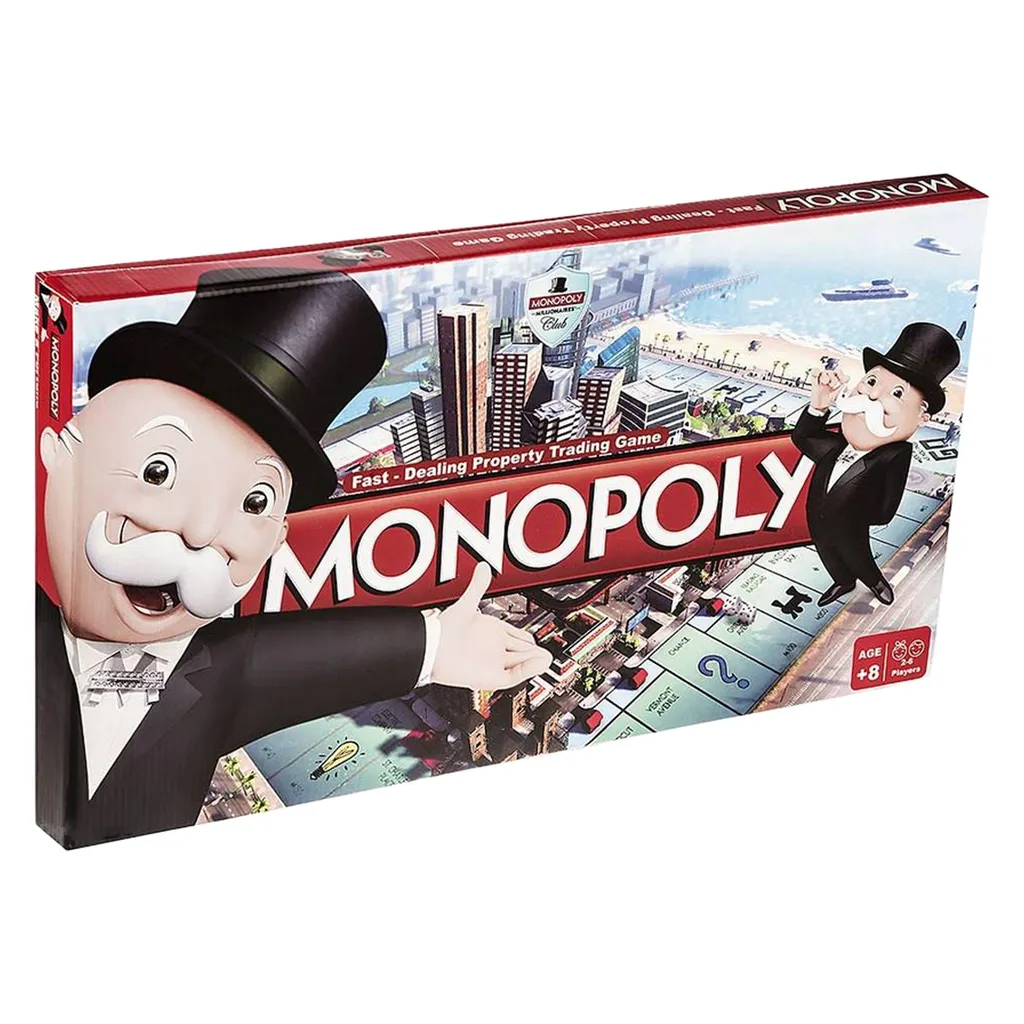 بازی فکری فکرآوران مدل Monopoly، بردگیم استراتژی گروهی 2 تا 6 نفر، مناسب بالای 8 سال، با آموزش سرمایه‌گذاری، یادگیری ارزش پول، تاس، مهره، کارت و اسکناس کاغذی، مدت بازی بیش از یک ساعت