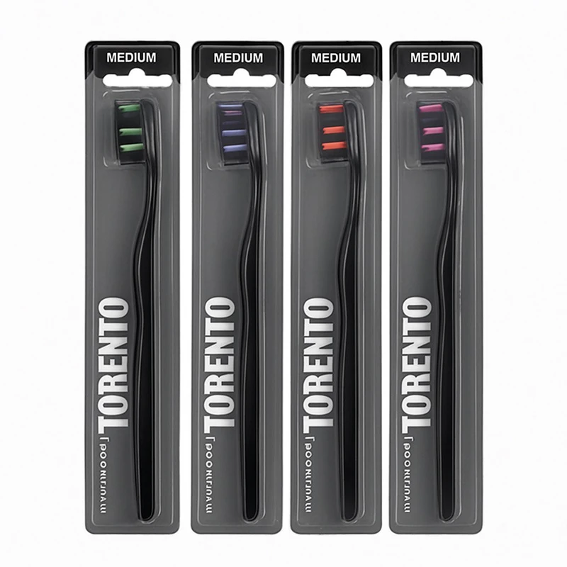 مسواک تورنتو مدل ذغالی با برس متوسط بسته 4 عددی