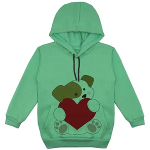 هودی دخترانه مدل سگ و قلب F28 رنگ سبز
