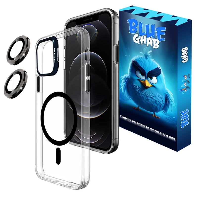 کاور بلو قاب مدل BRACKET طرح استندی مناسب برای گوشی موبایل اپل iPhone 12 به همراه محافظ لنز