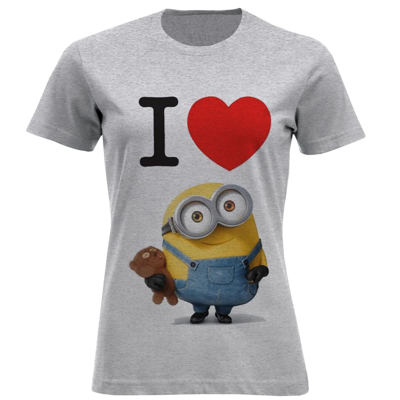 تیشرت آستین کوتاه زنانه طرح i love minion کد F596