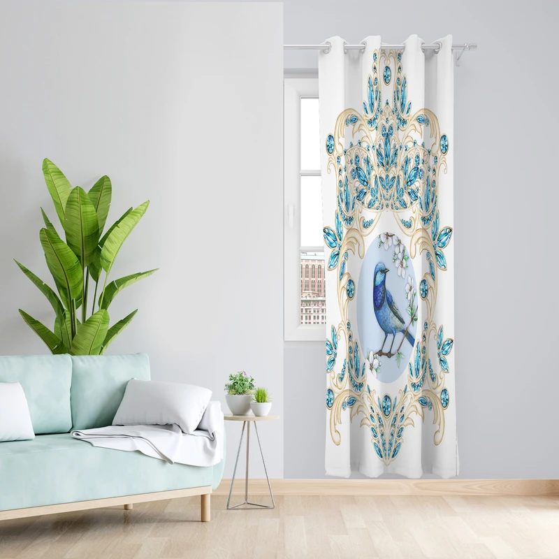 پرده طرح پرنده مدل مخمل پانچی کد 2615 z سایز 140x200 سانتی متر