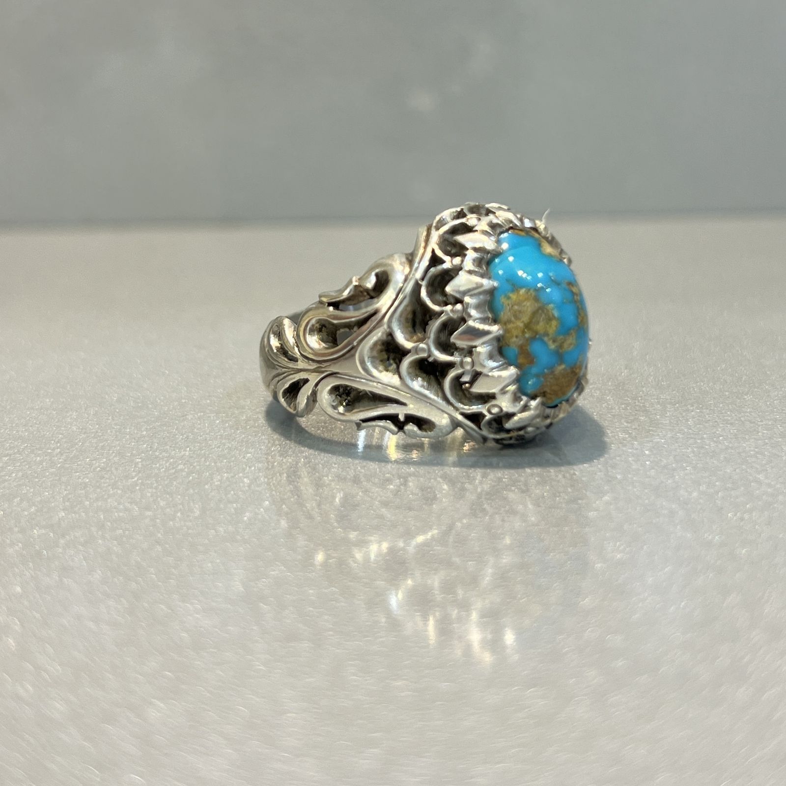 انگشتر نقره مردانه مدل اسپرت با نگین فیروزه نیشابوری 317 -  - 4