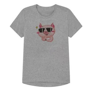 تی شرت آستین کوتاه پسرانه مدل خوک بامزه کد 34 Z رنگ طوسی