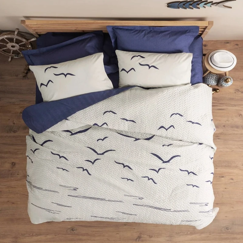 سرویس روتختی یک نفره 3 تکه کاتن باکس مدل Complete Seti Maritime Larum Lacivert T.K