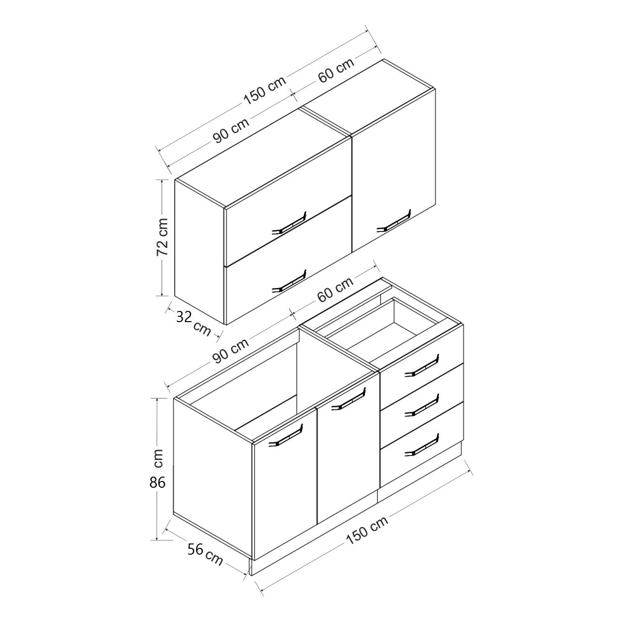 کابینت آشپزخانه مدل B-1 Minar 150 مجموعه دو عددی