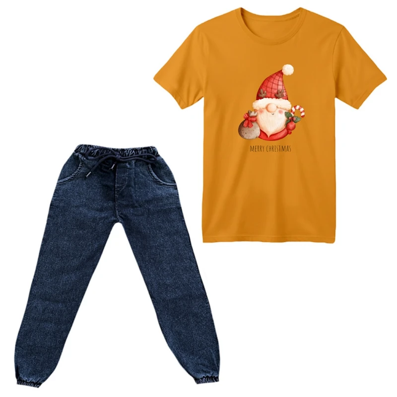 ست تی‌شرت آستین کوتاه و شلوار پسرانه مدل بابانوئل کریسمس کد 47 