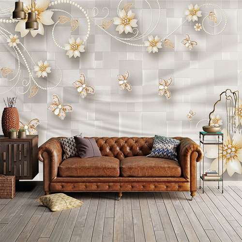 پوستر دیواری سه بعدی مدل پیچک مرواریدی گل زمینه هندسی DVRF2420