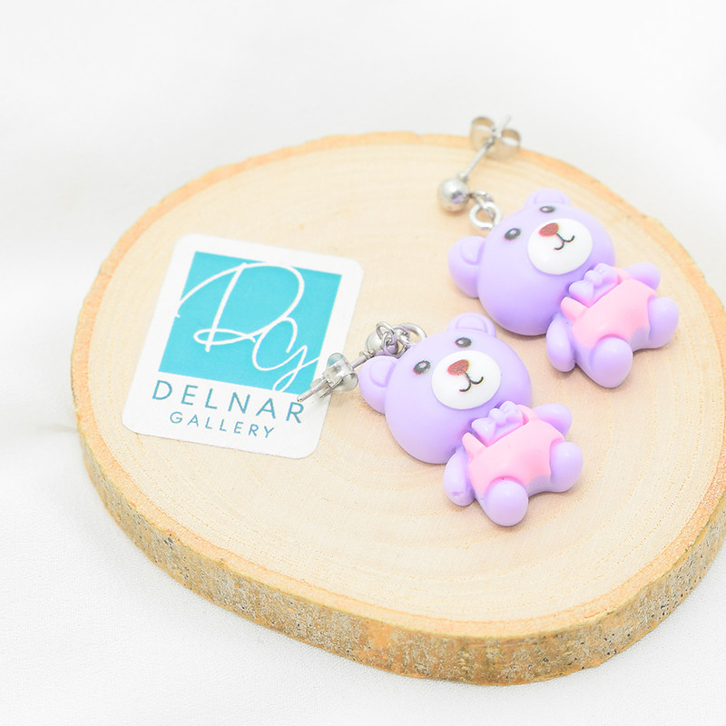 گوشواره دخترانه دلنار گالری مدل تدی و پاپیون